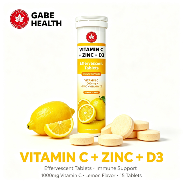 Vitamin C + Zinc + Vitamin D3 Effervescent Tablets – Lemon Flavor | Immune & Antioxidant Support | OEM/ODM Private Label