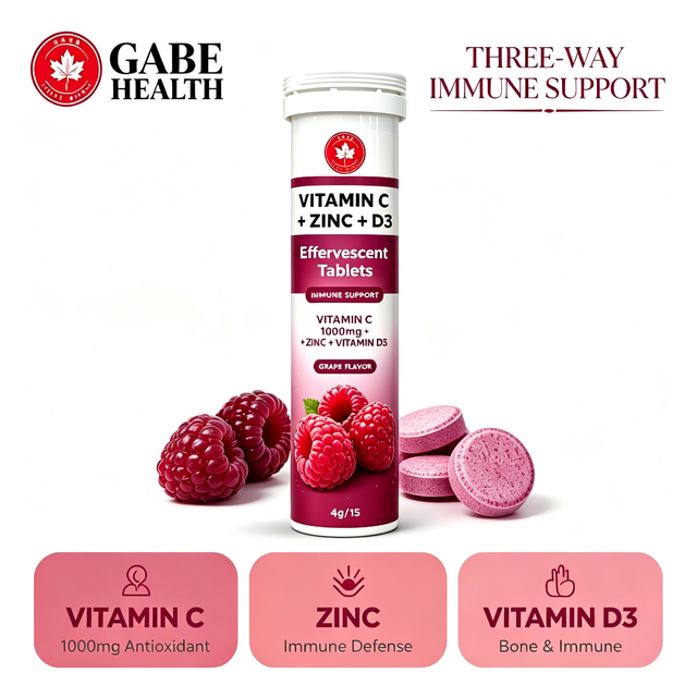 Vitamin C + Zinc + Vitamin D3 Effervescent Tablets – Raspberry Flavor | Immune & Antioxidant Support | OEM/ODM Private Label
