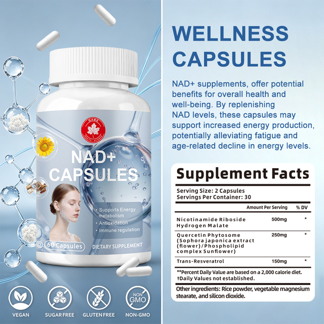 Private Label NAD+ Precursor Supplement Capsules – NMN & NR Blend for Cellular Energy, DNA Repair & Healthy Aging